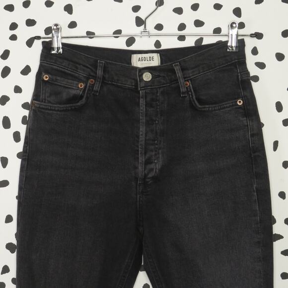 Agolde Black Wash Distressed Nico High Rise Slim Jeans - Picture 4 of 12